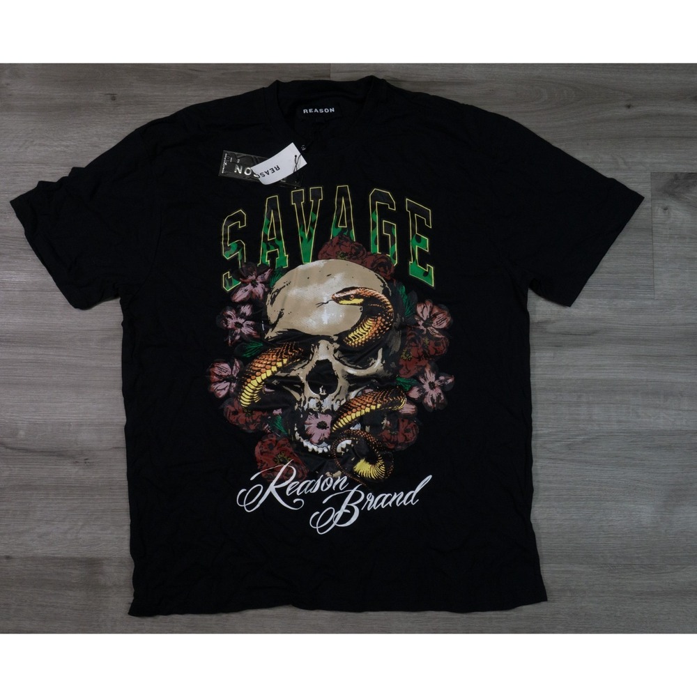 Reason Brand Savage Skull Cobra Mens Large Black Cotton Graphic Shirt RT23-004